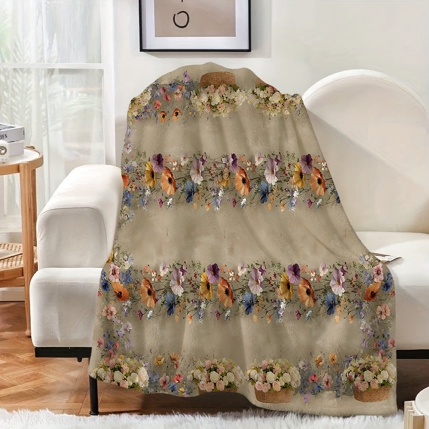1pc Floral Pattern Blanket, Pastoral Style Design, Soft Plush Surface, Lightweight and Durable Flannel Material, Available in Multiple Sizes, Perfect for Holiday Gatherings, Living Room Lounging, Bedroom Warmth, Study Reading, and Seasonal Home Decor
