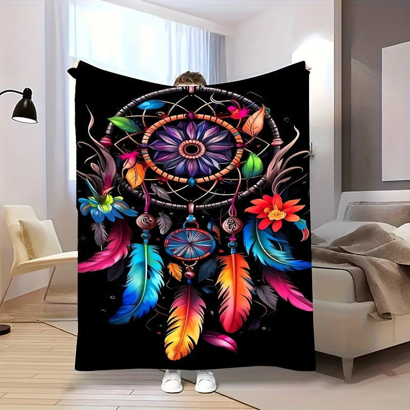 Warm Multicolor Flannel Blanket, Portable Nap Blanket for All Seasons, Warm Blanket for Office, Sofa, Bed, Airplane Car