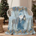 1pc Santa And Reindeer Pattern Blue Flannel Blanket, Soft Comfortable Warm, Blue And White Snowflake Design, All-Season Blanket, Warm Cover, Multiple Sizes Available, Suitable for Living Room Sofa, Bedroom, Casual Reading, Holiday Decor