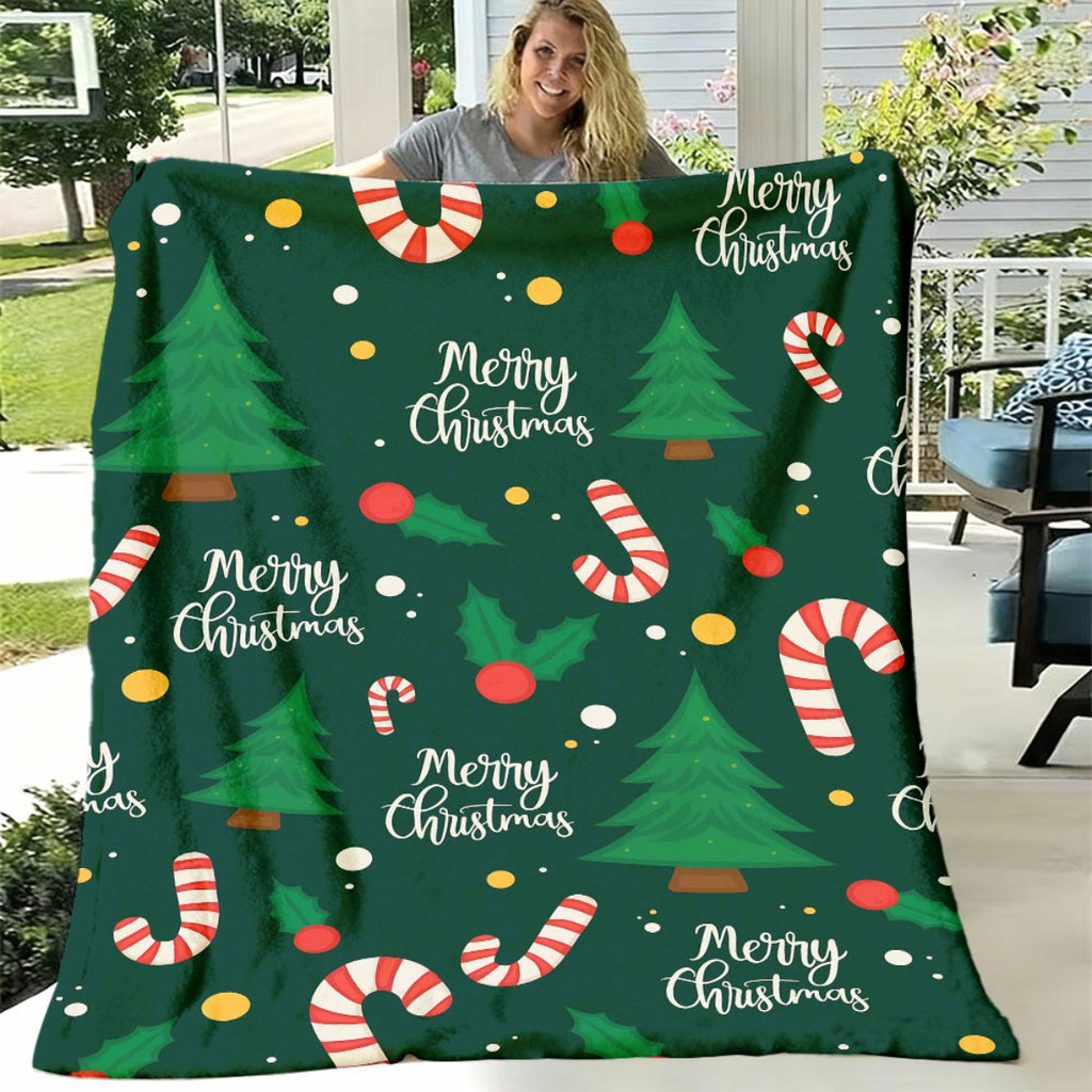 1pc Christmas Tree Candy Pattern Blanket, Festive Printed Design, Body Cover Blanket, Soft Fleece Plush, Lightweight And Durable, Multiple Sizes Available, Suitable for Christmas Decoration, Living Room Leisure, Bedroom Warmth, Balcony Relaxation