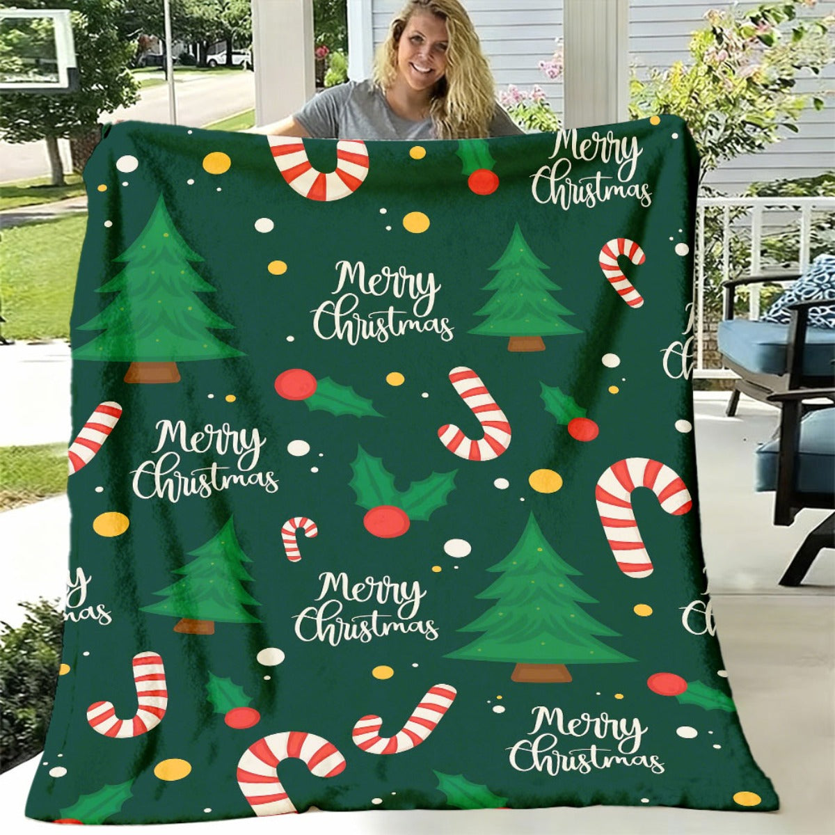 1pc Christmas Tree Candy Pattern Blanket, Festive Printed Design, Body Cover Blanket, Soft Fleece Plush, Lightweight And Durable, Multiple Sizes Available, Suitable for Christmas Decoration, Living Room Leisure, Bedroom Warmth, Balcony Relaxation