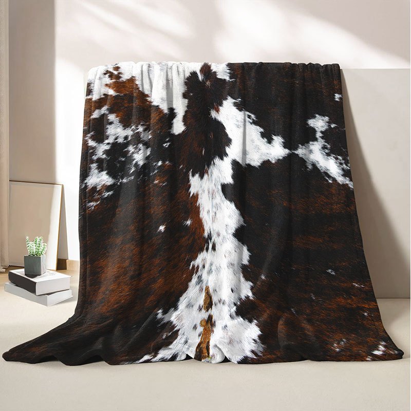 1pc, Faux Leather Flannel Blanket, Soft, Comfortable And Warm, Black Brown White Color-Block Design, Durable Velvet Surface, All-Season Bed Blanket, Warm Cover, Multi-Size Optional, Suitable for Living Room Sofa, Bedroom Bed, Office Rest