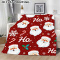 Happy Santa And Snowflake Flannel Blanket - Soft And Warm Christmas Cover for Sofas, Camping, And Travel - Santa And Snowflake Warm Winter Decorative Blanket