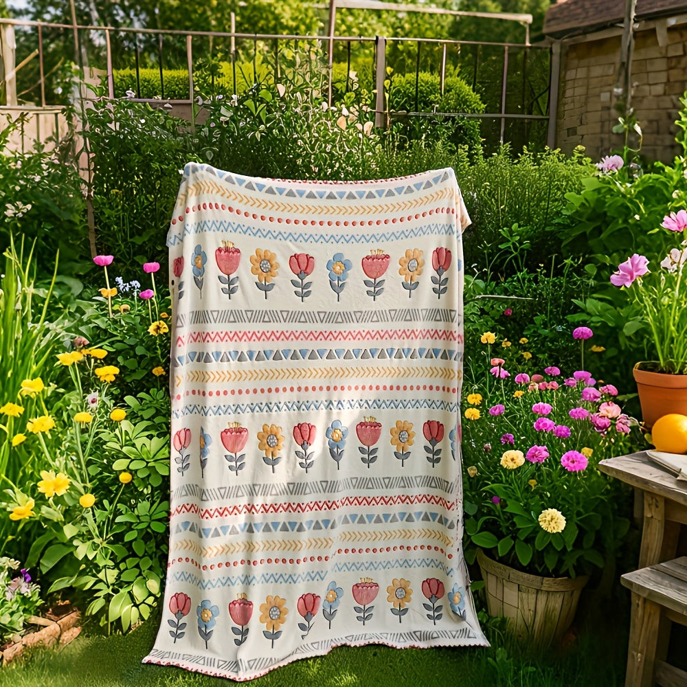 Thin Summer Blanket with Bohemian Cartoon Pattern, Soft, Comfortable, And Breathable. Suitable for Family Bedrooms, Living Room Sofas, Office Lunch Breaks, Travel Outdoor Camping, And Can Be Used As a Multi-Functional Decorative Blanket