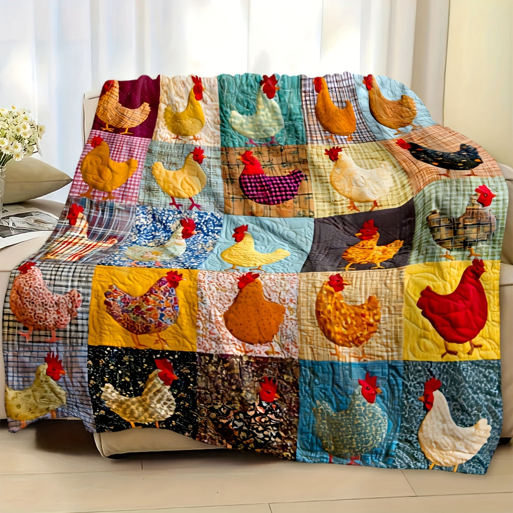 1pc Chicken-Pattern Flannel Blanket, Soft, Comfortable, and Warm, Colorful Vintage Design, Durable Plush Surface, All-Season Bed Blanket, Warm Throw Blanket, Multiple Sizes Available, Suitable for Living Room Sofa, Bedroom Bed, Study Reading