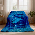 1pc 2D Flat Print Ocean Whale and Fish School Blanket, Soft Flannel Throw—dark Blue and Cyan Design, Multiple Sizes Available, Suitable for Living Room Sofas, Bedroom Bedsides, Reading Nooks, Windowsill Lounging, and Leisure Time, 2D Flat
