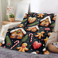 1pc Gingerbread Pattern Blanket, Christmas Print Design, Full-body Throw Blanket, Soft Flannel Plush Surface, Lightweight and Durable, Multiple Sizes Available, Suitable for Holiday Decoration, Living Room Leisure, Bedroom Warmth, and Sofa Cover