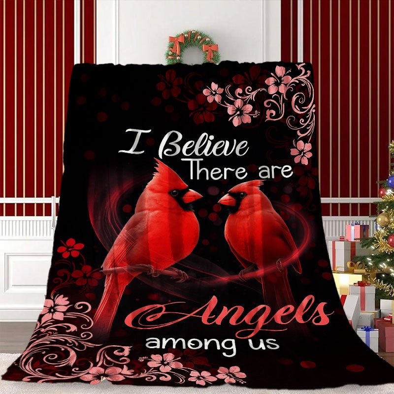1pc Christmas Cardinal Print Flannel Blanket, Soft And Warm Polyester Fiber Blanket, Multi-Functional Portable Design, Cardinal Style Durable Fabric, Suitable for Sofa, Upholstery, Living Room, Home, Travel