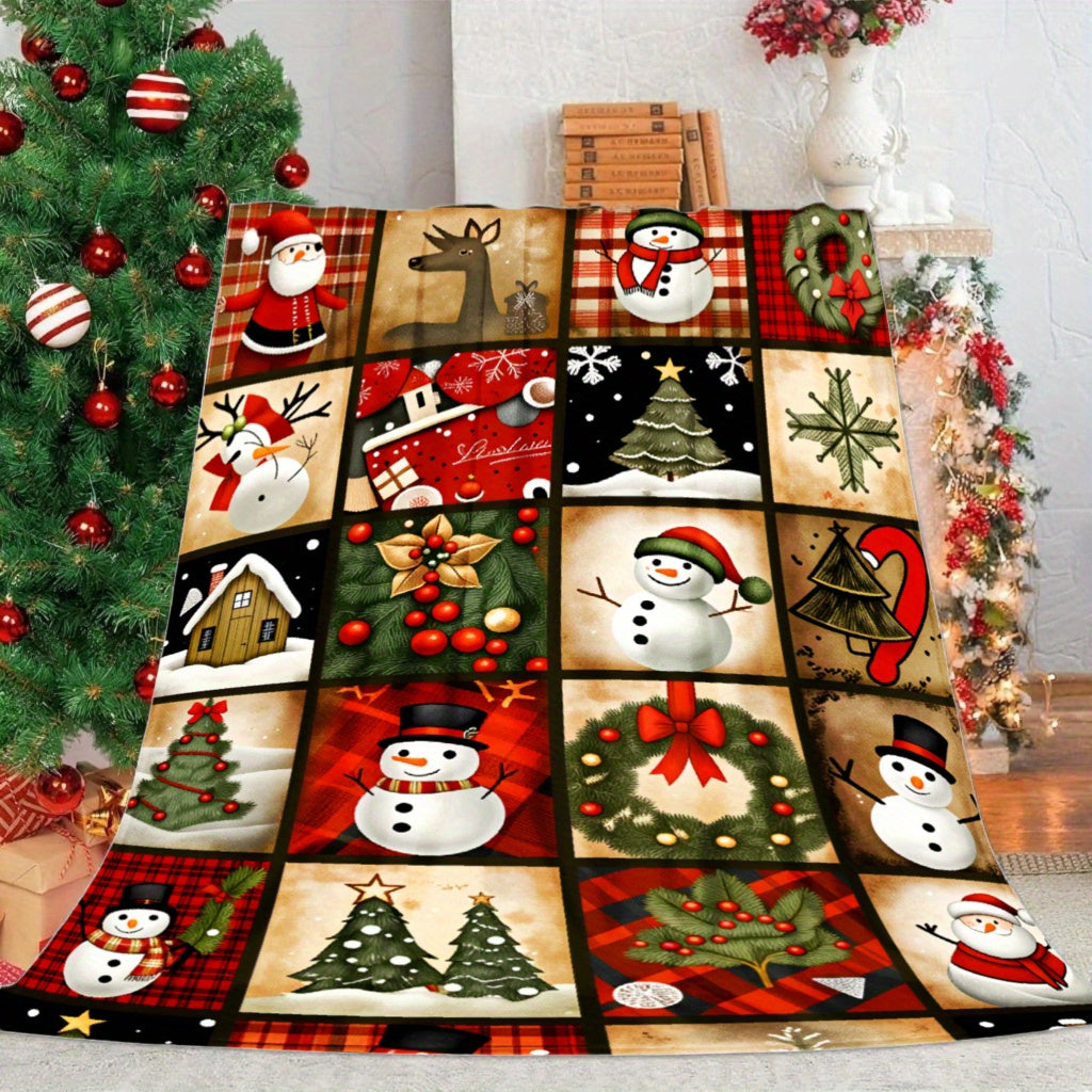 JOOCAR 1pc Christmas Snowman Blanket, Warm and Comfortable Super Soft Flannel Blanket, Suitable for Four-season Home Decoration, Sofa, Office, Camping, Travel, Is the Perfect Gift for Family, Friends, Winter Lovers