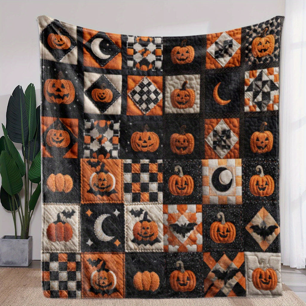 1pc Halloween Pumpkin Moon Print Blanket, Festive Atmosphere Throw, Ultra-Warm And Soft, Flannel Blanket, Multi-Size Available, Suitable for Living Room, Bedroom, Sofa, Bedside