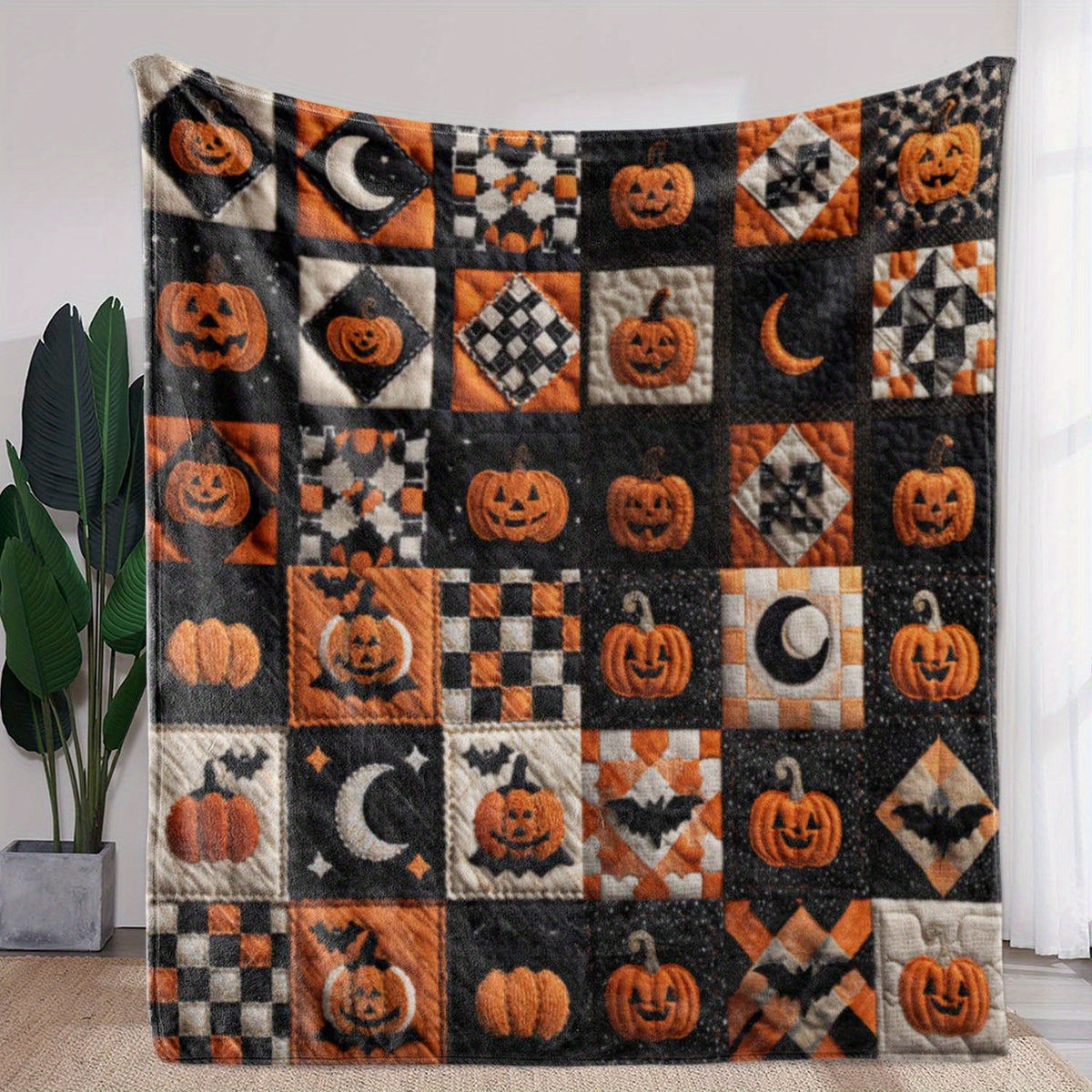 1pc Halloween Pumpkin Moon Print Blanket, Festive Atmosphere Throw, Ultra-Warm And Soft, Flannel Blanket, Multi-Size Available, Suitable for Living Room, Bedroom, Sofa, Bedside