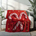 1pc Red Candy Cane Pattern Blanket, Christmas Holiday Decorative Design, Soft Plush Surface, Lightweight and Durable Flannel Material, Multiple Sizes Available, Perfect for Christmas, Living Room Decor, Bedroom Warmth, and Christmas Holiday