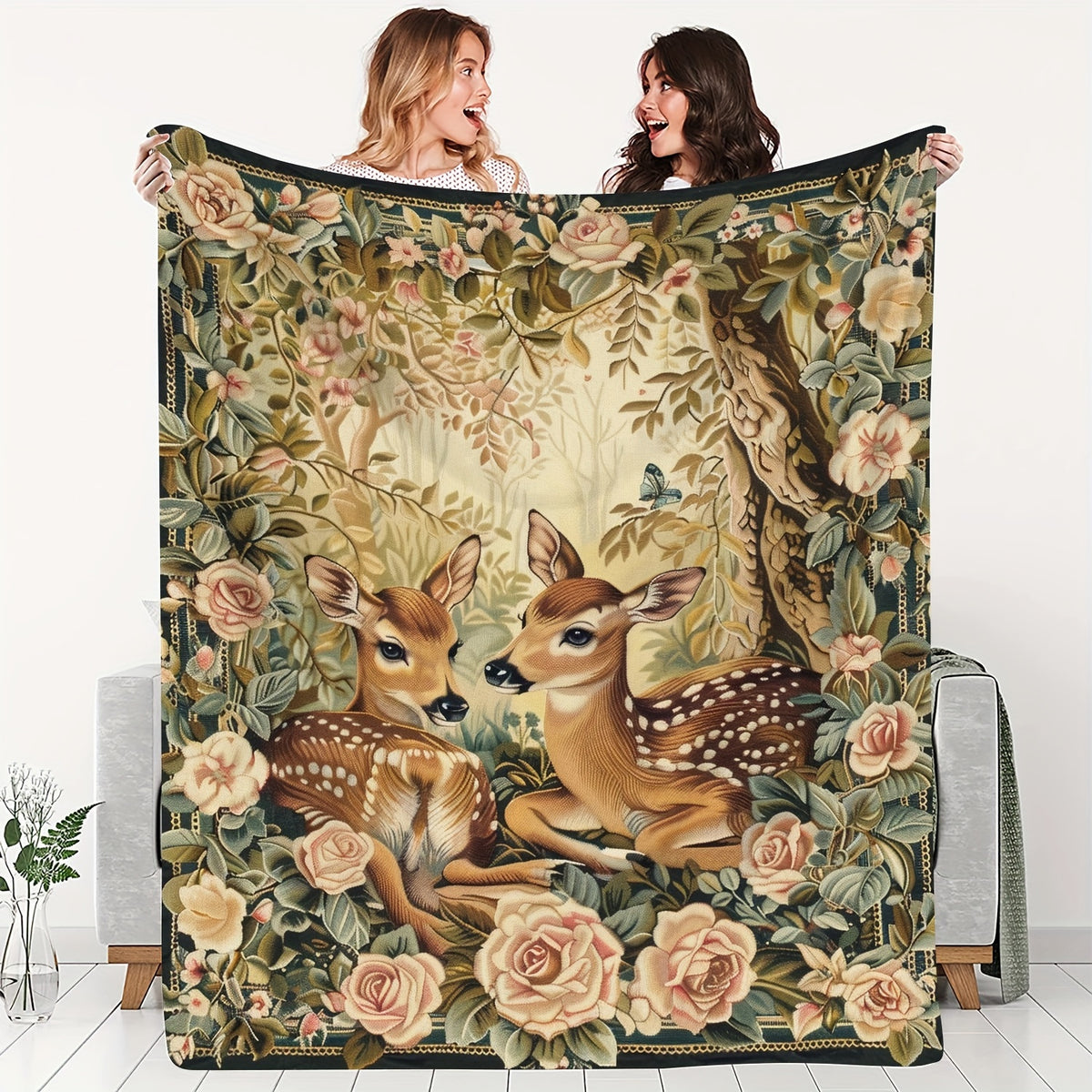 Forest Wild Deer Pattern Gift for Friends Soft Blanket Flannel Blanket 1pc