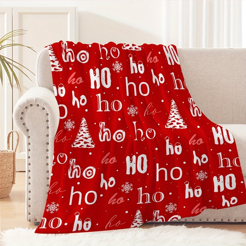 1pc Creative Christmas Santa Laughs Letter HO Printed Blanket, Modern Style Blanket, Outdoor Blanket, Travel Camping Blanket, Soft And Comfortable Blanket, Travel Sofa, Office Home Improvement