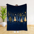 1pc Christmas Tree And Snowflake Pattern Deep Blue Design Flannel Oversized Blanket, Multi-Size Full-Body Blanket, Christmas Winter Decor, Durable Plush, All-Season Use, Suitable for Dorm Life, Weekend Sofa Naps, Bedside Decor