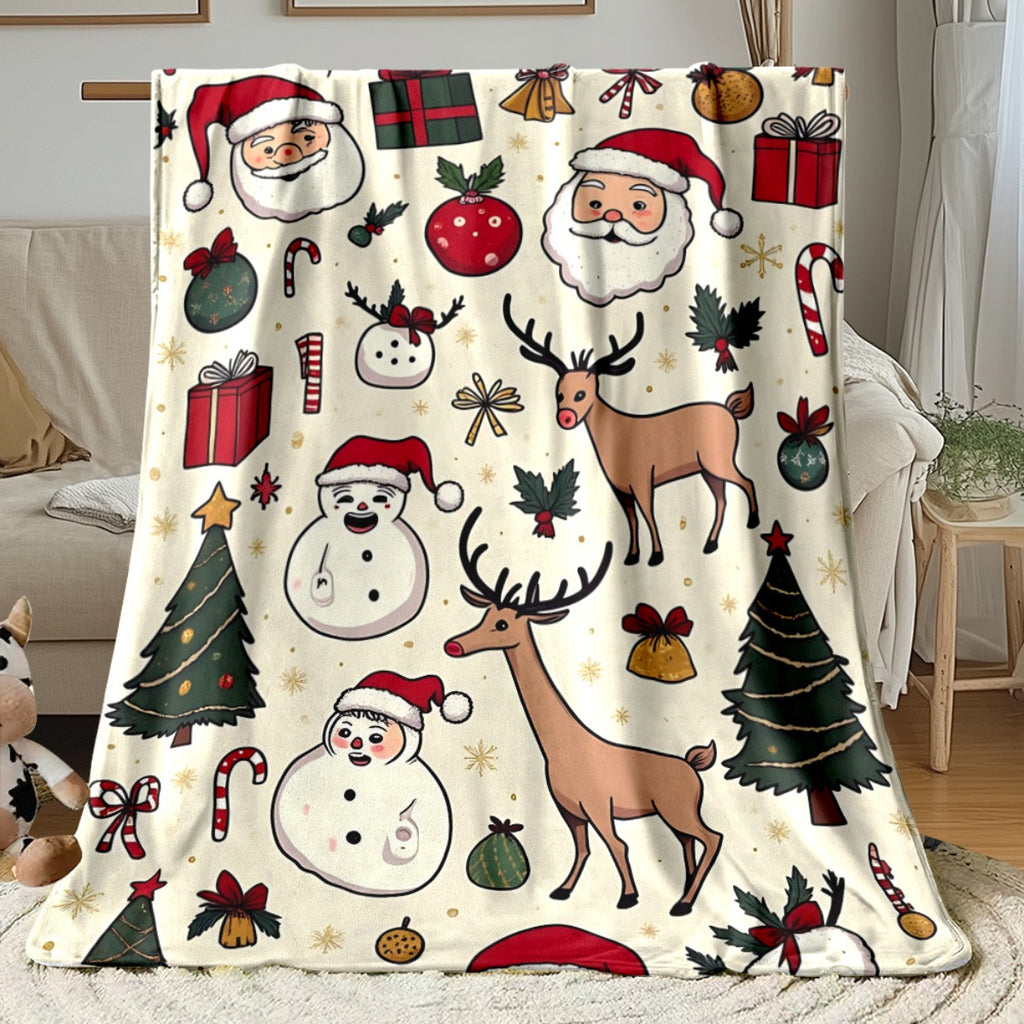 1pc Santa Claus Reindeer Pattern Blanket, Christmas Holiday Decor Design, Soft Plush, Flannel Material Lightweight Durable, Multiple Sizes Available, Ideal for Christmas, Outdoor Courtyard, Leisure Time, Christmas Holiday Decoration