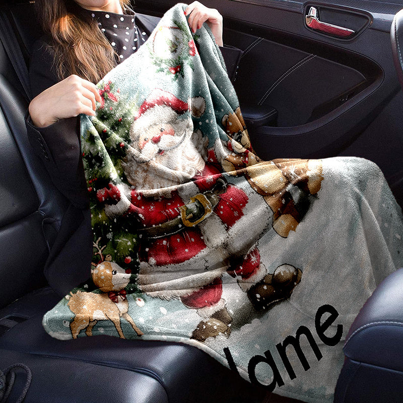 1pc of Large Flannel Blanket with a Light Blue Santa Claus and Reindeer Bear Pattern, a Cozy Holiday Decoration, Suitable for Reading Time, Home Naps, and Festive Home Decor