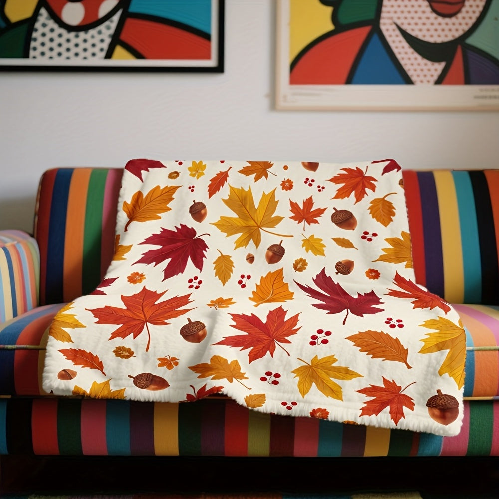 1pc Autumn Leaf Patterned Blanket, Autumn Style Design, Soft Plush Surface, Flannel Material Lightweight And Durable, Multiple Sizes Available, Ideal for Holiday Decor, Living Room Leisure, Bedroom Warmth, Study Reading, Daily Home Decor