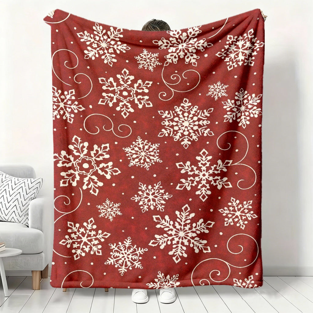 1pc 2D Printed Flannel Snowflake Pattern Blanket, White Snowflake Printed Design â€?Soft, Warm, And Cozy, Lightweight And Durable, Multiple Sizes Available, Perfect for Christmas, Living Room Leisure, Study Reading, Bedroom Sleep