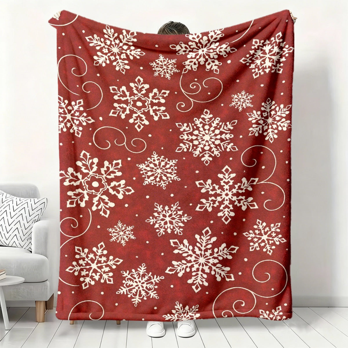 1pc 2D Printed Flannel Snowflake Pattern Blanket, White Snowflake Printed Design â€?Soft, Warm, And Cozy, Lightweight And Durable, Multiple Sizes Available, Perfect for Christmas, Living Room Leisure, Study Reading, Bedroom Sleep