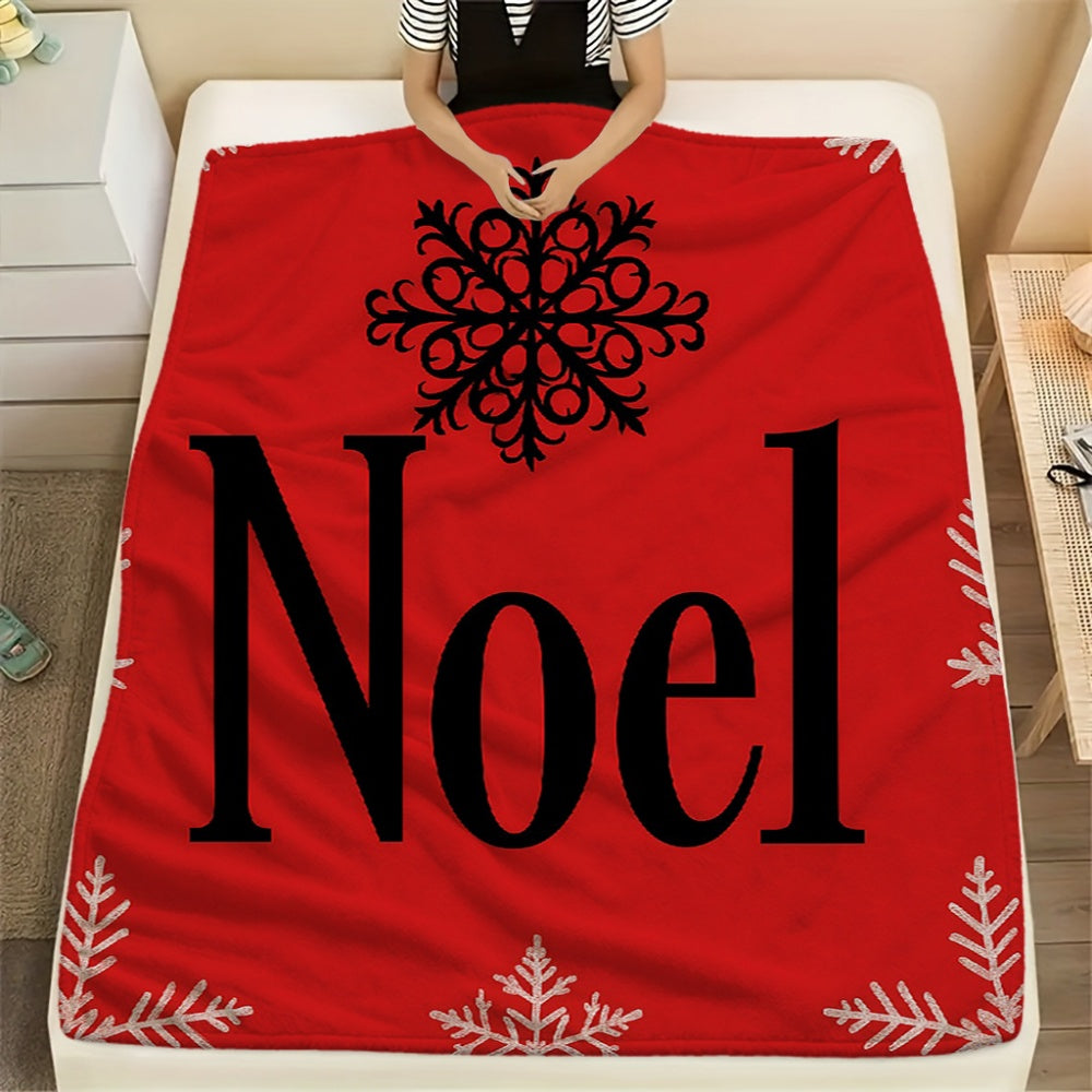 1pc Red Snowflake And "Noel" Letter Christmas Theme Flannel Blanket, Christmas Winter Body Blanket, Soft Plush All-Season Use, Suitable for Movie Entertainment Time, Weekend Sofa Nap, And RV Travel