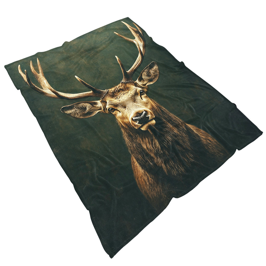 1pc, Elk Head Pattern Flannel Blanket, Soft, Comfortable, and Warm, Dark Green Vintage Design, Durable Plush Surface, All-Season Bed Blanket, Warm Throw Blanket, Multiple Sizes Available, Suitable for Bedroom, Living Room, Sofa, Reading Area