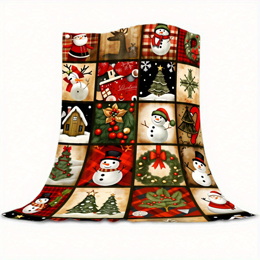JOOCAR 1pc Christmas Snowman Blanket, Warm and Comfortable Super Soft Flannel Blanket, Suitable for Four-season Home Decoration, Sofa, Office, Camping, Travel, Is the Perfect Gift for Family, Friends, Winter Lovers