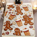1pc of Large Beige Flannel Blanket with a Gingerbread for Man and Christmas Hot Drink Theme, Featuring Festive Decorative Design, a Large Plush Throw Blanket, Suitable for Dorm Life, Weekend Naps on the Sofa, and Home Afternoon Naps