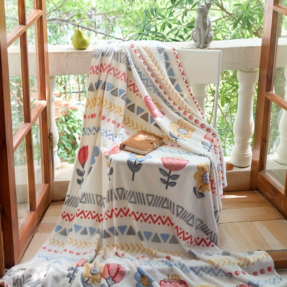 Thin Summer Blanket with Bohemian Cartoon Pattern, Soft, Comfortable, And Breathable. Suitable for Family Bedrooms, Living Room Sofas, Office Lunch Breaks, Travel Outdoor Camping, And Can Be Used As a Multi-Functional Decorative Blanket