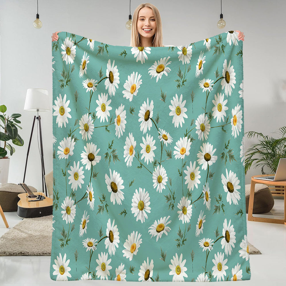 1pc Daisy Pattern Blanket, Fresh and Natural Style Design, Soft Plush Surface, Lightweight and Durable Flannel Material, Multiple Sizes Available, Perfect for Holiday Gifting, Living Room Leisure, Bedroom Sleep, Study Reading, Seasonal Home Decor