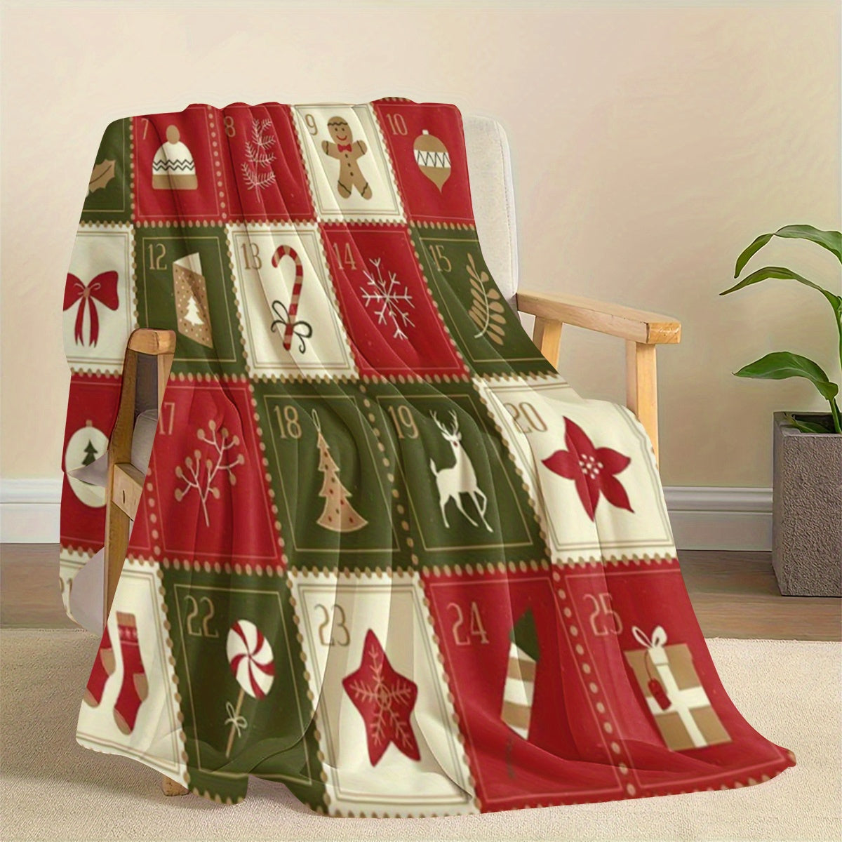 1. Vintage Christmas Pattern Flannel Blanket, Soft And Warm Sofa, Suitable for Travel, Camping, Living Room, Office Chair, All-Season Universal Multifunctional Printed Fleece Blanket