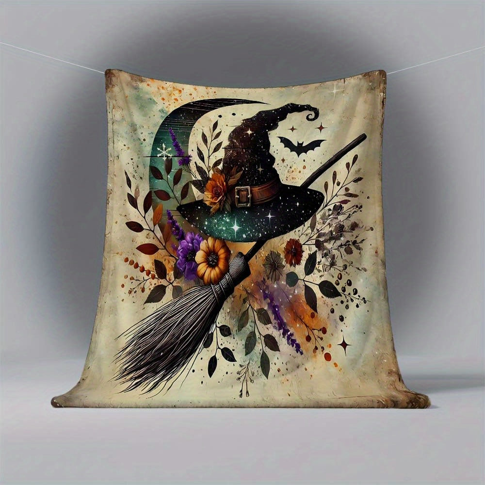 1pc Halloween Wizard Print Blanket, Dark Night Magic Throw Blanket, Super Warm Soft and Cozy Flannel Blanket, Multiple Sizes Available, Suitable for Living Room, Bedroom, Study, Balcony