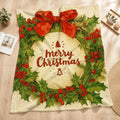 1pc Christmas Holly Wreath And Red Bow Design Cream White Flannel Blanket, Festive Decor Style, Soft Plush All-Season Use, Suitable for Weekend Sofa Naps, Holiday Home Decoration, And Entertainment Time