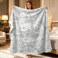 Colored And Decompressed Hand-Painted Wind Blanket - Christmas Crystal Ball Snow Flannel Blanket, Center Crystal Ball Is a Winter Village Hut, with Bows, Bells, Holly Leaves, And Christmas Balls