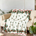 1 Christmas Pinecone and Holly Leaf Pattern Flannel Blanket, Soft, Comfortable, and Warm, with a White Base and Red-green Decorative Design. A Four-season Universal Sofa Blanket and Warm Throw Blanket, Available in Multiple Sizes. Suitable for Living