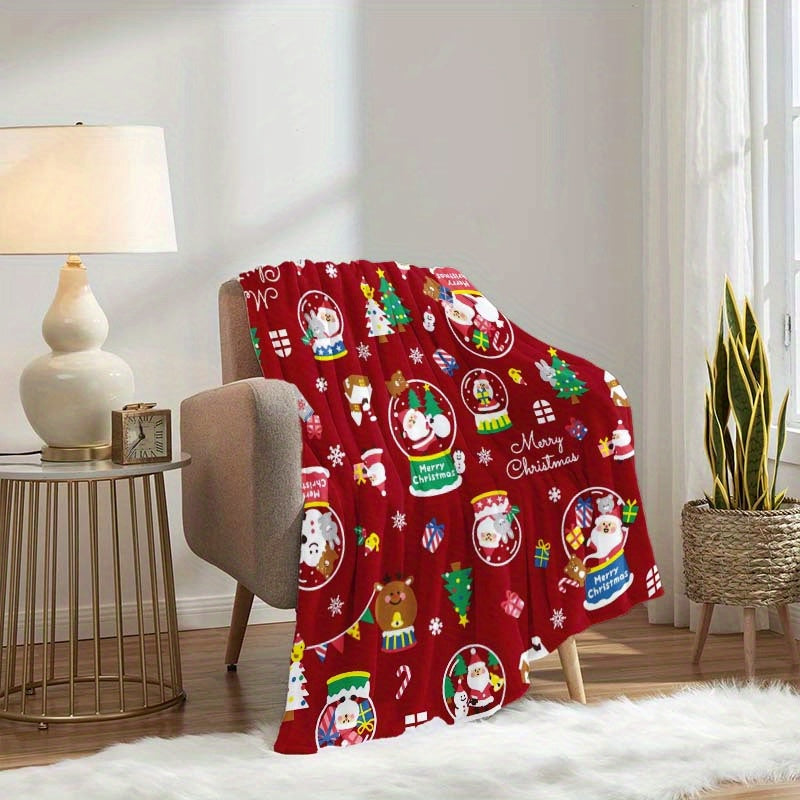 1pc Santa Claus Pattern Blanket, Christmas Holiday Decorative Design, Soft Plush Surface, Lightweight and Durable Flannel Material, Multiple Sizes Available, Perfect for Christmas, Living Room Decor, Bedroom Warmth, and Christmas Holiday Decorative