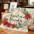 1pc Christmas Wreath Red Green Floral Theme Cream Beige Flannel Blanket, Christmas Winter Body Blanket, Soft Plush All-Season Use, Suitable for Office Nap, Dorm Life, And RV Travel
