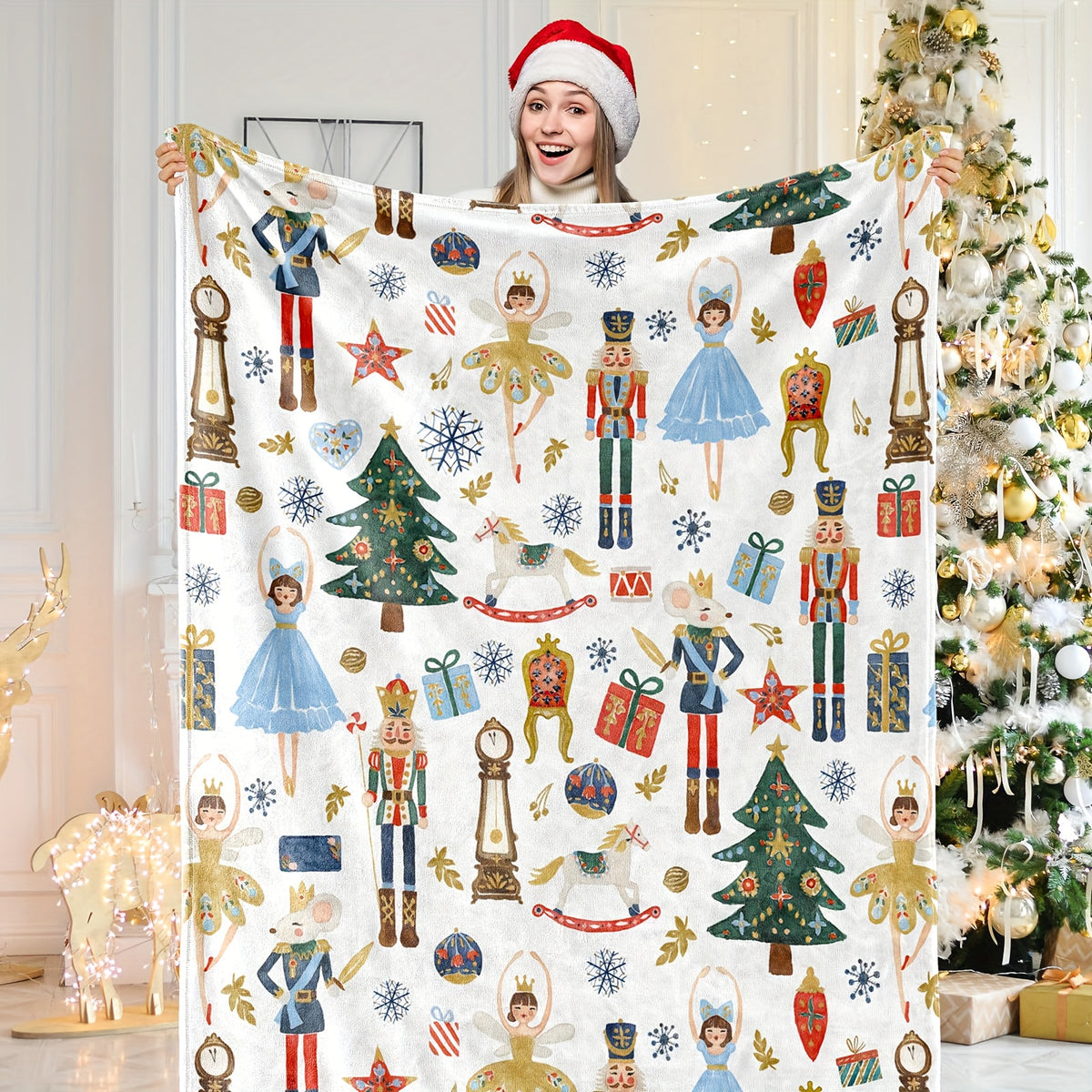 Activate 1pc Walnut Clip Creative Blanket, Christmas Watercolor Walnut Clip Blanket, Christmas Cartoon Soft Comfortable Fleece Blanket, Suitable for Home Parties Bed Sofa Long Sofa Multi-Use Blanket, Best Christmas Gift