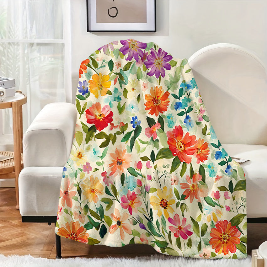 1pc Floral Patterned Blanket, Pastoral Style Design, Soft Plush Surface, Flannel Material Lightweight And Durable, Multiple Sizes Available, Ideal for Holiday Gatherings, Living Room Leisure, Bedroom Sleep, Study Reading, Seasonal Home Decor