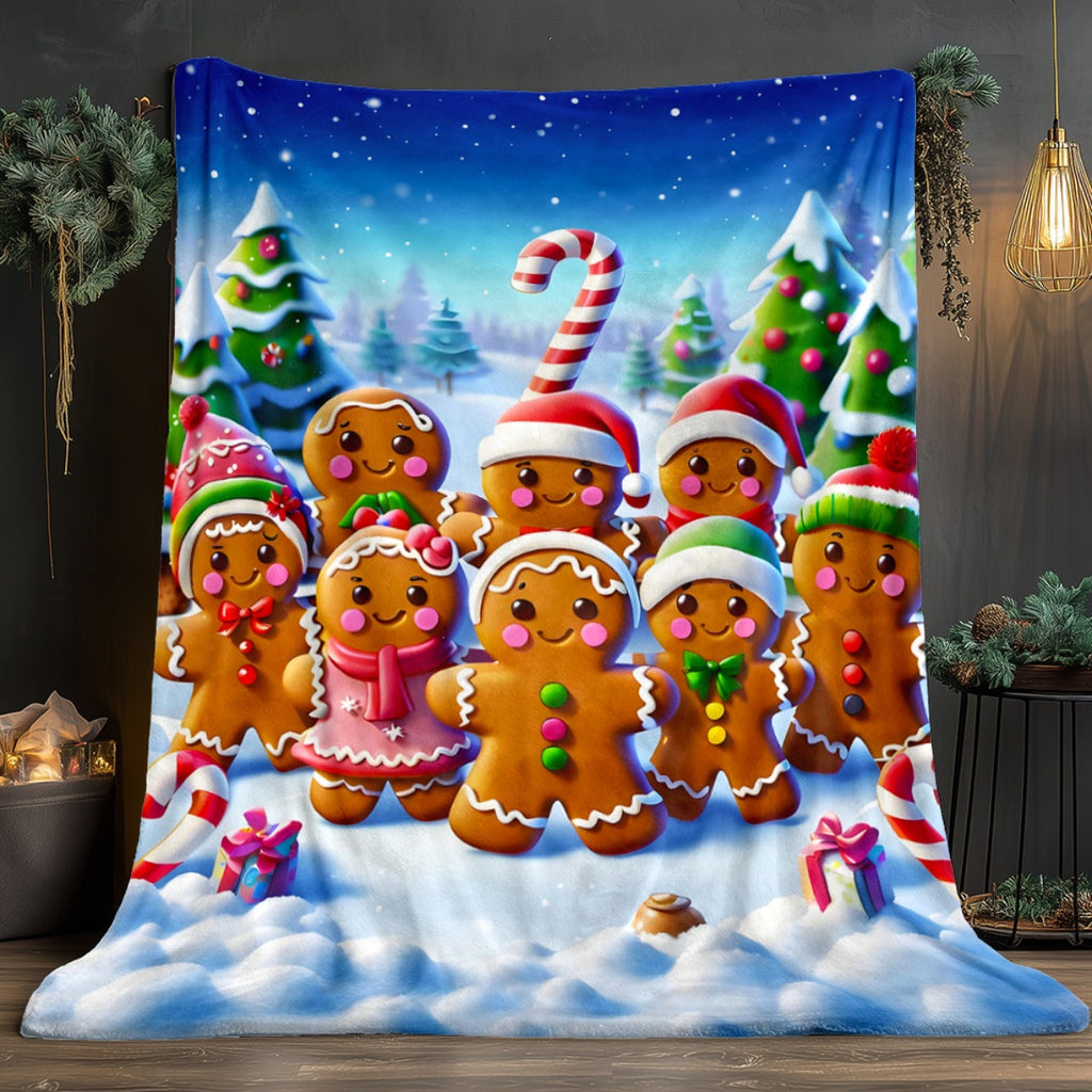 1pc Gingerbread for Man and Christmas Tree Blue Themed Flannel Large Blanket, Winter Holiday Decorative Design, Oversized Plush Throw Blanket, Suitable for Dorm Life, Home Naps, and Weekend Sofa Lounging