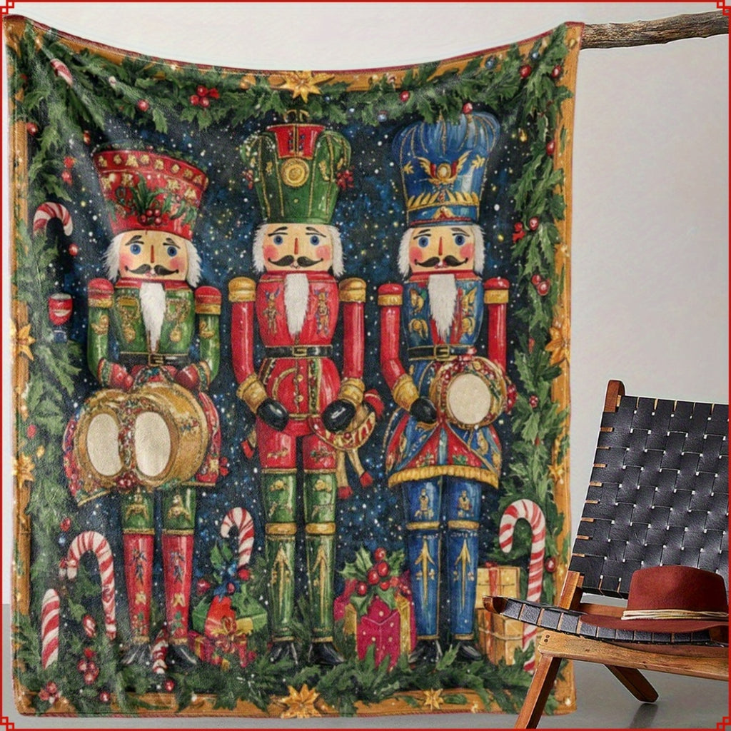 Nutcracker Theme Digital Printed Flannel Blanket - 100% Polyester Fiber, Suitable for Decoration in All Seasons, Suitable for Scenes Such as Shops and Sofas