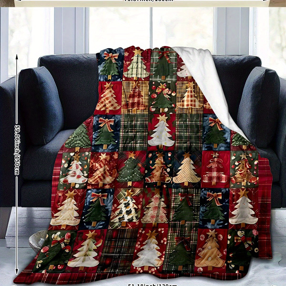 1 Comfortable Patchwork Christmas Digital Printed Flannel Blanket - Soft Four Seasons Machine Washable for Sofas, Tops, Camping and Offices - Plaid and Geometric Holiday Decor - Ideal Gift, Christmas Blanket