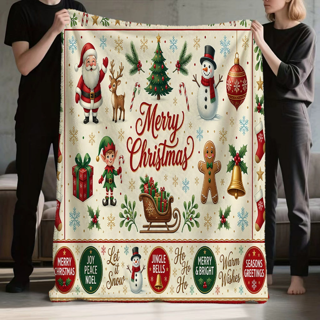 1pc, Santa Claus and Snowman Pattern Christmas Themed Flannel Blanket, Soft, Comfortable, and Warm, Base with Holiday Design, Durable Plush Surface, All-Season Universal Sofa Blanket, Warm Cover Blanket, Multiple Sizes Available, Suitable for Living
