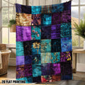 Retro Purple and Blue Patchwork Floral Pattern Theme Digital Printing Flannel Blanket - 100% Fiber, Suitable for Light and Warm Adaptation in All Seasons, Shop