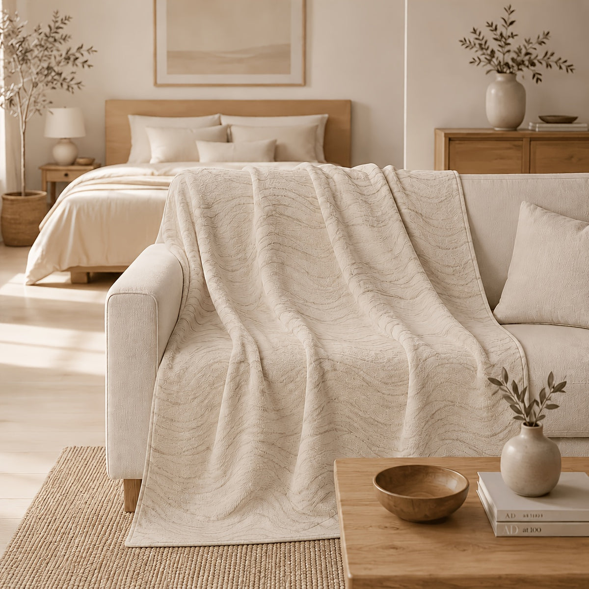 Posters & Prints 2D Flat, Oat Corrugated Simple Blanket Light Coffee Streamlined Living Room Sofa Bedroom Lunch Break Air Conditioning Blanket, 2D Flat
