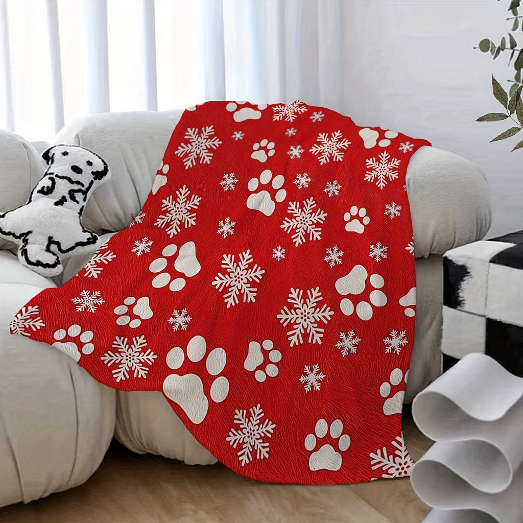 Modern Style Reversible Fleece Blanket, Digital Printing Christmas Animal Paw Print Pattern, Super Warm And Soft And Comfortable, Skin-Friendly And Anti-Pilling, Multi-Purpose for Sofas, Offices, Interior Decoration, Lunch Breaks