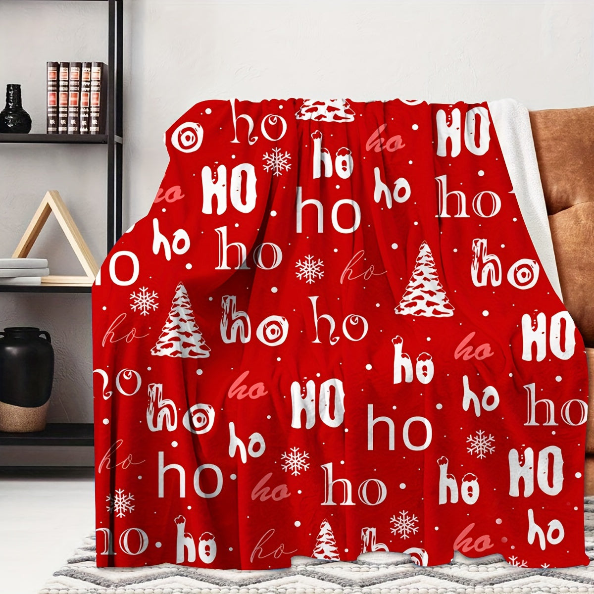 1pc Creative Christmas Santa Laughs Letter HO Printed Blanket, Modern Style Blanket, Outdoor Blanket, Travel Camping Blanket, Soft And Comfortable Blanket, Travel Sofa, Office Home Improvement