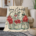 1pc Christmas Red Green Floral And "Christmas" Letter Cream Beige Flannel Blanket, Soft Plush All-Season Use, Suitable for Living Room Sofa Cover, Weekend Nap, And RV Travel