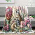 1pc 2D Flat Print Meerkat and King Protea Themed Blanket, Soft Flannel Throw—pink Floral Design, Multiple Sizes Available, Suitable for Living Room, Bedroom, Sofa, and Casual Reading, 2D Flat