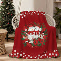 1pc Christmas Snowman And Red White Flower Pattern Flannel Blanket, Soft Comfortable Warm, Red Festive Design, All-Season Sofa Blanket, Warm Cover, Multiple Sizes Available, Suitable for Living Room Sofa, Bedroom, Reading Corner, Leisure Time